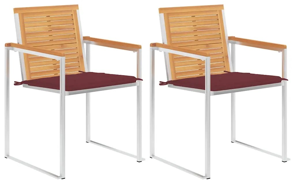 Καρέκλες Κήπου 2 τεμ. από Μασίφ Ξύλο Teak/Ατσάλι με Μαξιλάρια