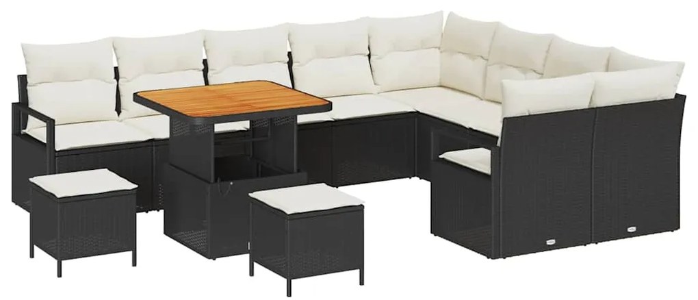vidaXL Σετ Καναπέ Κήπου με μαξιλάρι 12 pcs Μαύρο Πολυ ράταν