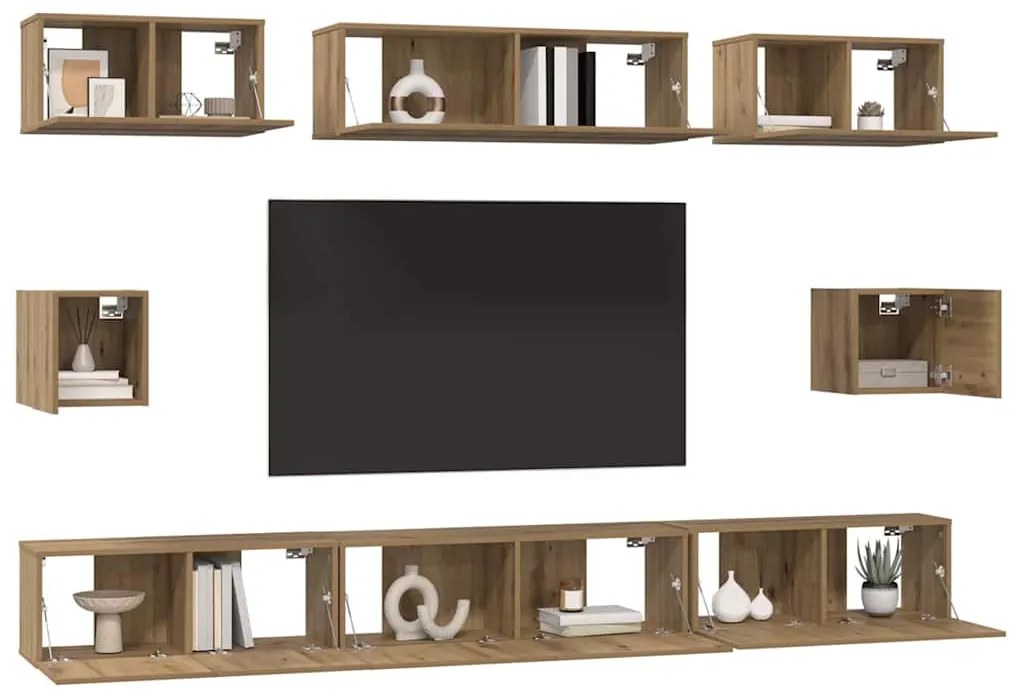 vidaXL Σετ επίπλου τηλεόρασης Επιτοίχιο 8 pcs artisan δρυς