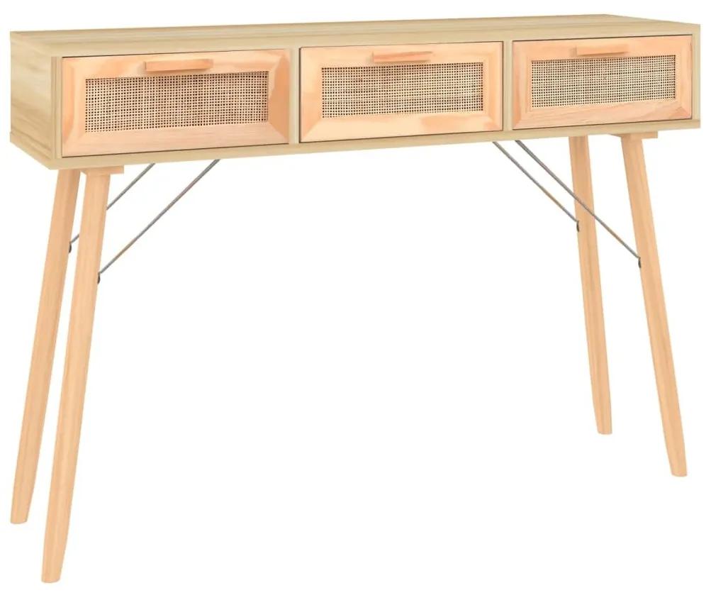 Τραπέζι Κονσόλα Καφέ 105x30x75 εκ. Μασίφ Πεύκο &amp; Φυσικό Ρατάν - Καφέ