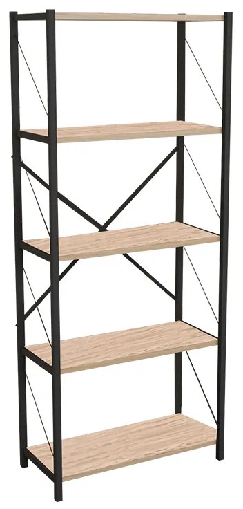 Βιβλιοθήκη Draizy pakoworld oak μελαμίνης-μαύρο μέταλλο 63x30x150εκ