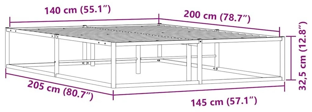 Πλαίσιο κρεβατιού χωρίς στρώμα Λευκό 140x200 cm Μεταλλικό - Λευκό