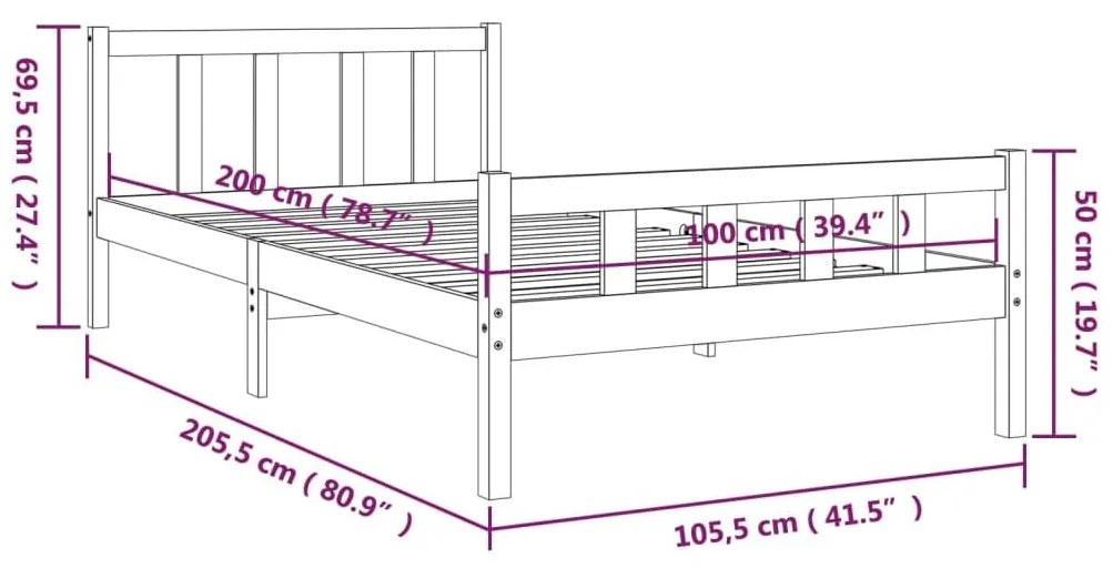 Πλαίσιο Κρεβατιού Μαύρο 100 x 200 εκ. από Μασίφ Ξύλο - Μαύρο