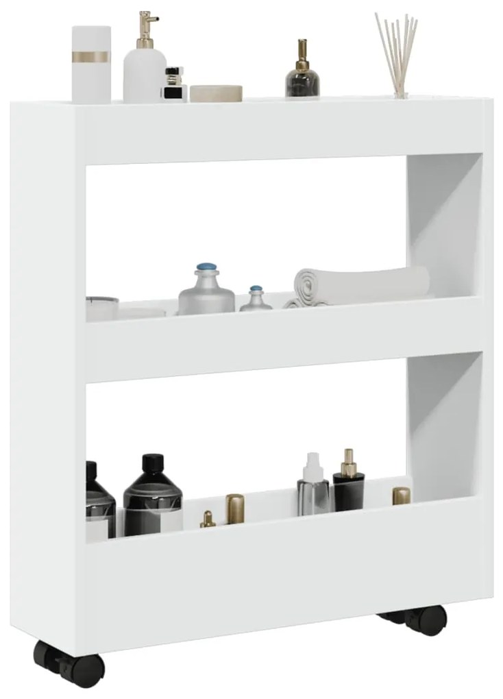 vidaXL Στενό Τρόλεϊ Αποθήκευσης 3 Επιπέδων από Λευκό Μηχανικά Επεξεργασμένο Ξύλο