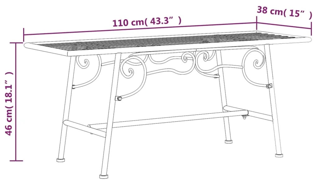 vidaXL Παγκάκι Δέντρου Μαύρο 110 εκ. από Ατσάλι