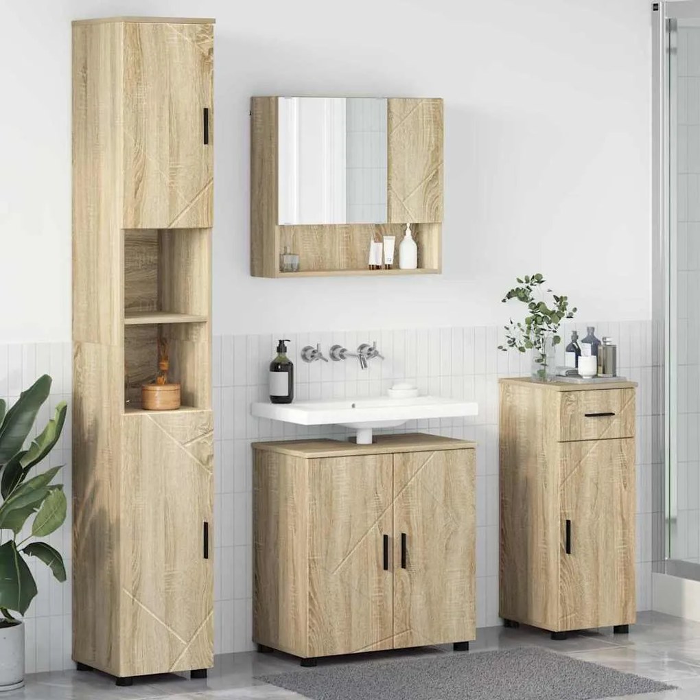 vidaXL Σετ Επίπλων Μπάνιου με πόρτα 4 pcs Sonoma Δρυς 61 x 35 x 64 εκ.