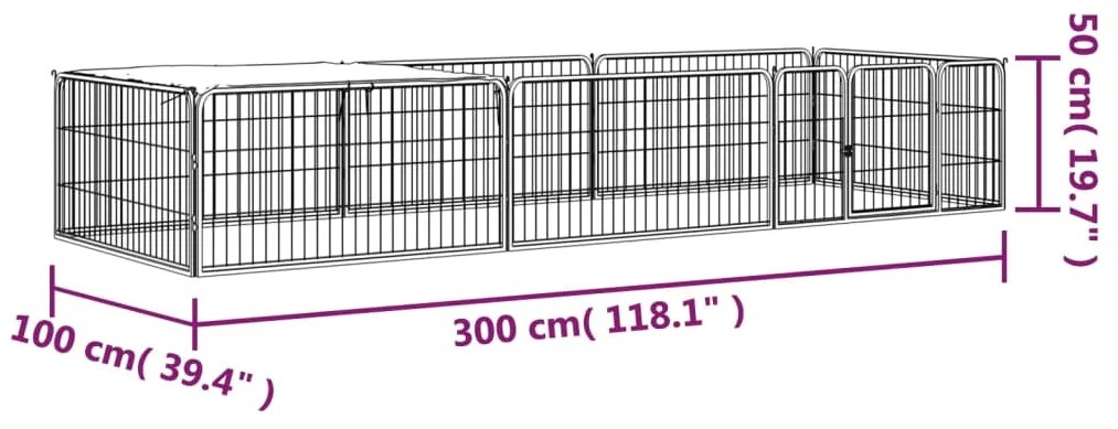 vidaXL Παρκοκρέβατο Σκύλου 8 Πάνελ Μαύρο 100x50εκ Ατσάλι Βαφή Πούδρας