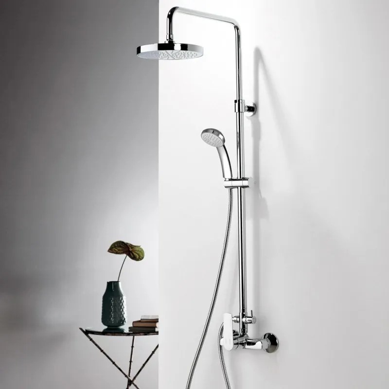 Eurorama Klint Chrome Μπαταρία Ντουζιέρας 2 Εξόδων με Κολώνα, Tηλέφωνο, Στήριγμα Τηλεφώνου και 'Αθραυστο Σπιράλ 142065-100