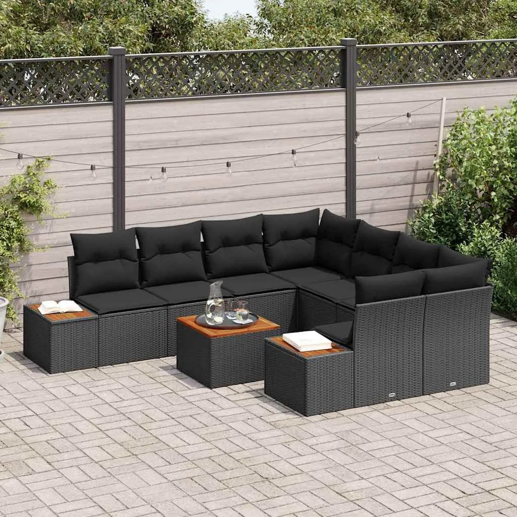 vidaXL Σετ Καναπέ Κήπου με μαξιλάρι 9 pcs Μαύρο Πολυ ράταν