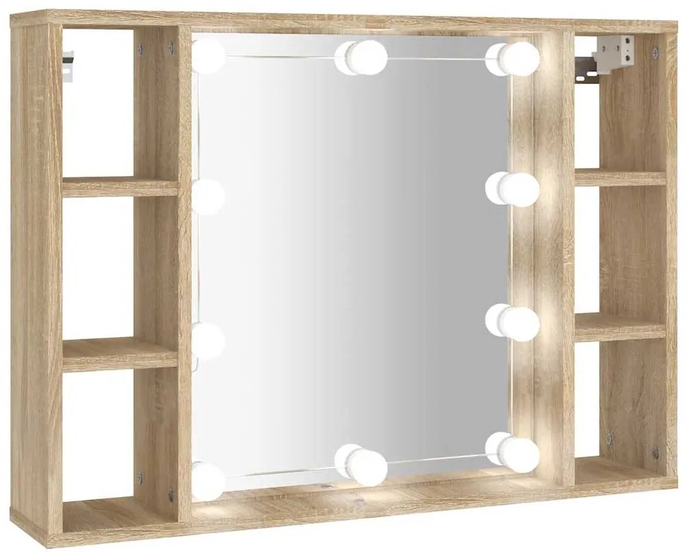 vidaXL Έπιπλο Καθρέπτη με LED Sonoma Δρυς 76 x 15 x 55 εκ.