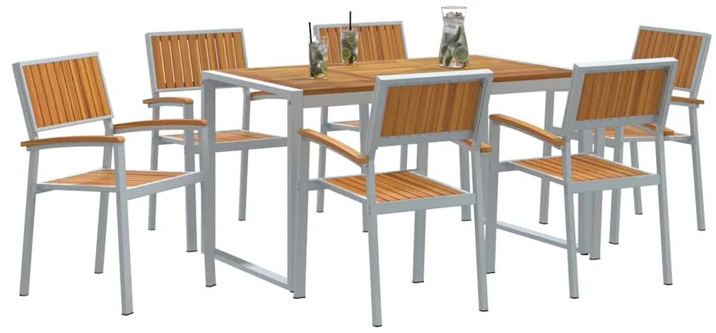 vidaXL Σέτ φαγητού για κήπο 7 pcs Γκρι και καφέ 140 x 80 x 75 cm