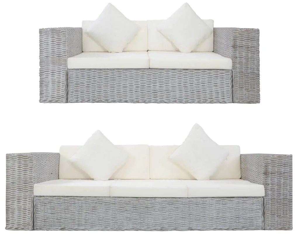 vidaXL Σετ Σαλονιού 2 Τεμαχίων Γκρι από Γνήσιο Ρατάν με Μαξιλάρια