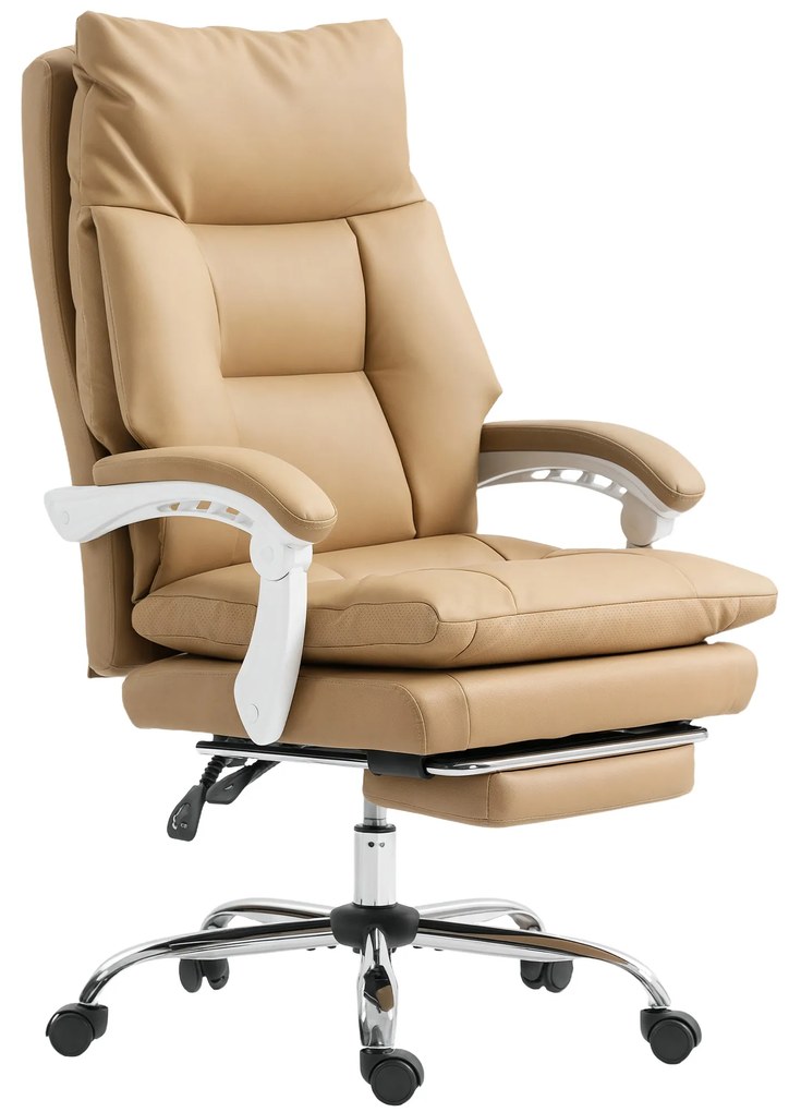 HOMCOM Καρέκλα γραφείου Εργονομική καρέκλα γραφείου με οσφυϊκή υποστήριξη, Αναδιπλούμενα μπράτσα, Υποπόδιο Ανοιχτό καφέ