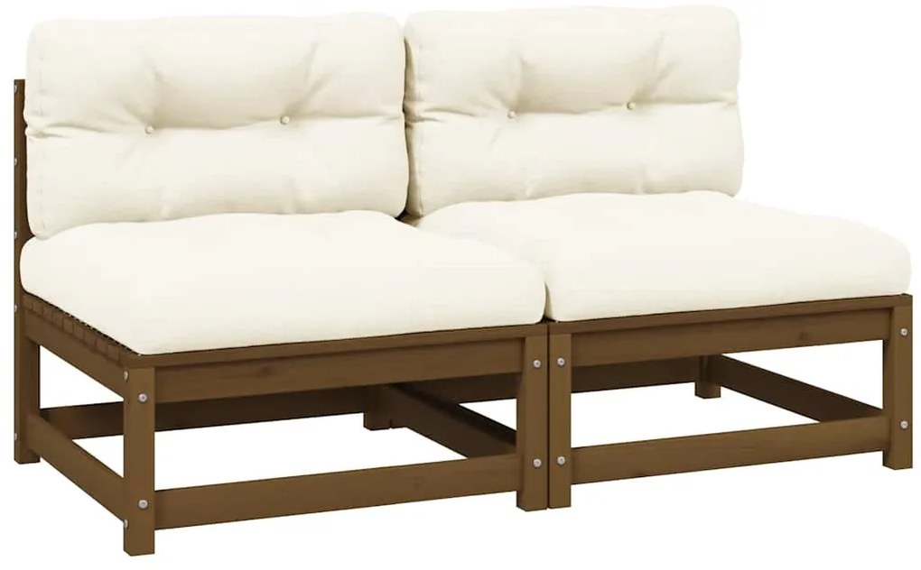 vidaXL Καναπέδες Κήπου Μεσαίοι 2 τεμ. Ξύλο Πεύκου με Κρεμ Μαξιλάρια