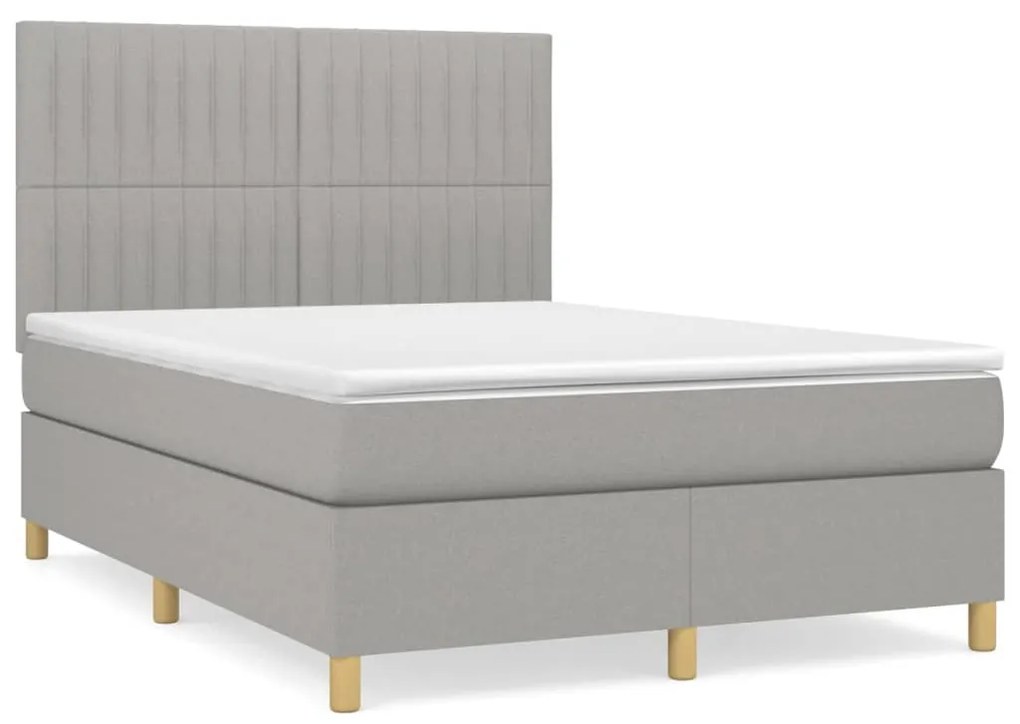 vidaXL Κρεβάτι Boxspring με Στρώμα Ανοιχτό Γκρι 140x190 εκ. Υφασμάτινο