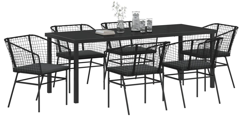 vidaXL Set Κήπου 7 Τεμαχίων της με Μαξιλάρια Μαύρο Πολυ Ράτανα