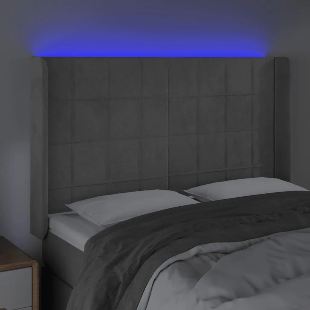 Κεφαλάρι Κρεβατιού LED Ανοιχτό Γκρι 147x16x118/128εκ. Βελούδινο 3124096