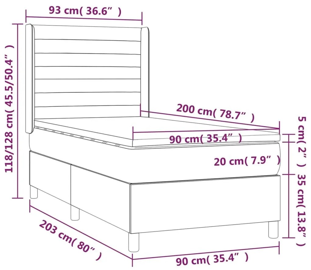 Κρεβάτι Boxspring με Στρώμα Ανοιχτό Γκρι 90x200 εκ. Υφασμάτινο - Γκρι