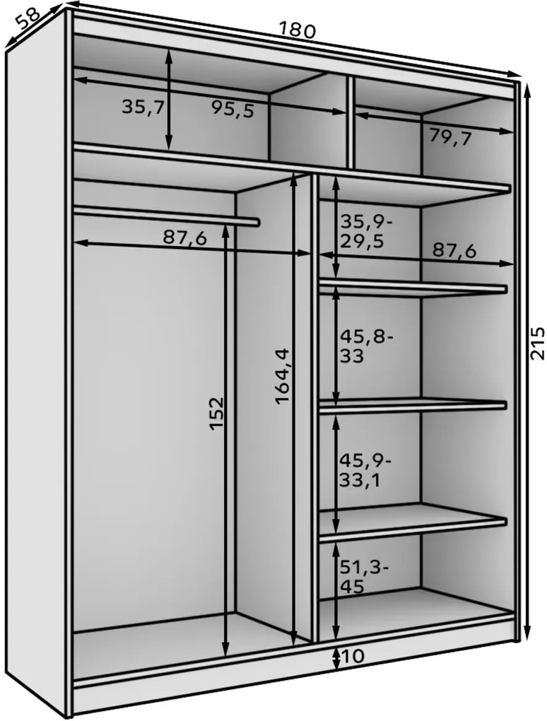 Ντουλάπα Shelvia 180 συρόμενη -Leuko