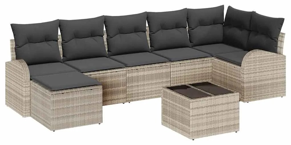 vidaXL Σετ Καναπέ Κήπου με μαξιλάρι 8 pcs Ανοιχτό γκρι Πολυ ράταν