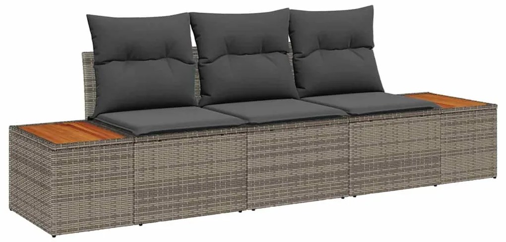 vidaXL Σετ Καναπέ Κήπου με μαξιλάρι 3 pcs Γκρι Πολυ ράταν