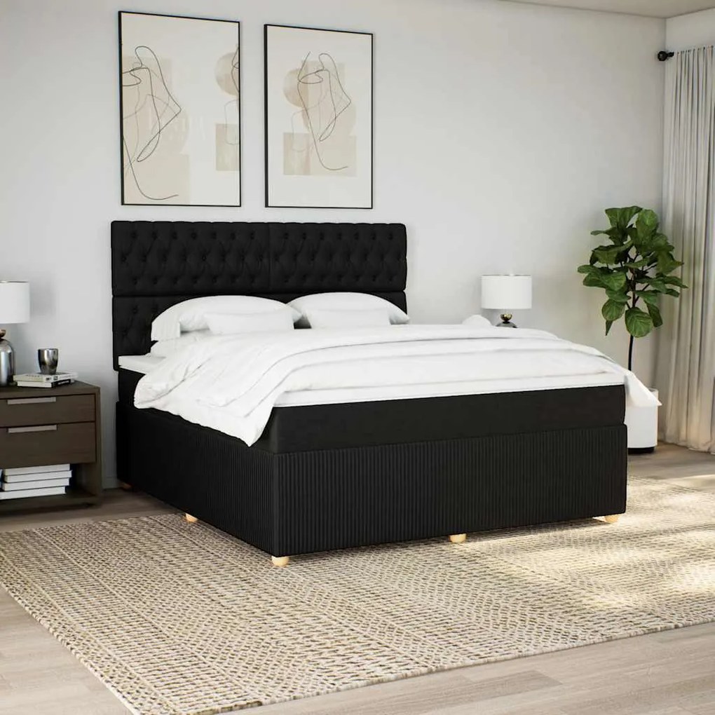 vidaXL Κρεβάτι Boxspring με Στρώμα Μαύρο 180x200 εκ. Υφασμάτινο