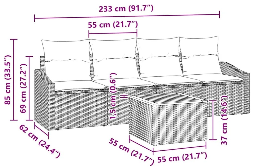 vidaXL Σετ Καναπέ Κήπου με μαξιλάρι 5 pcs Μπεζ συνθετικό ρατάν