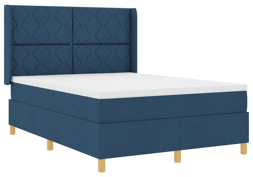 vidaXL Κρεβάτι Box Spring με Ματ και LED Μπλε 140x200 εκ Υφάδι