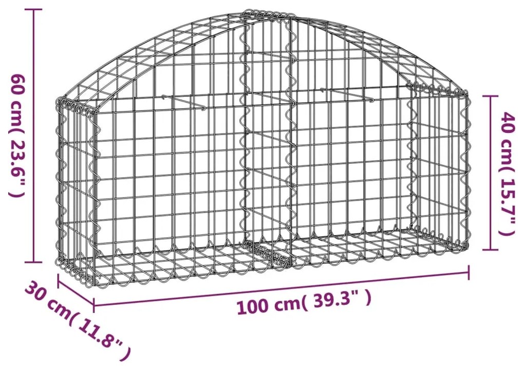 Συρματοκιβώτιο Τοξωτό 100x30x40/60εκ. από Γαλβανισμένο Χάλυβα - Ασήμι