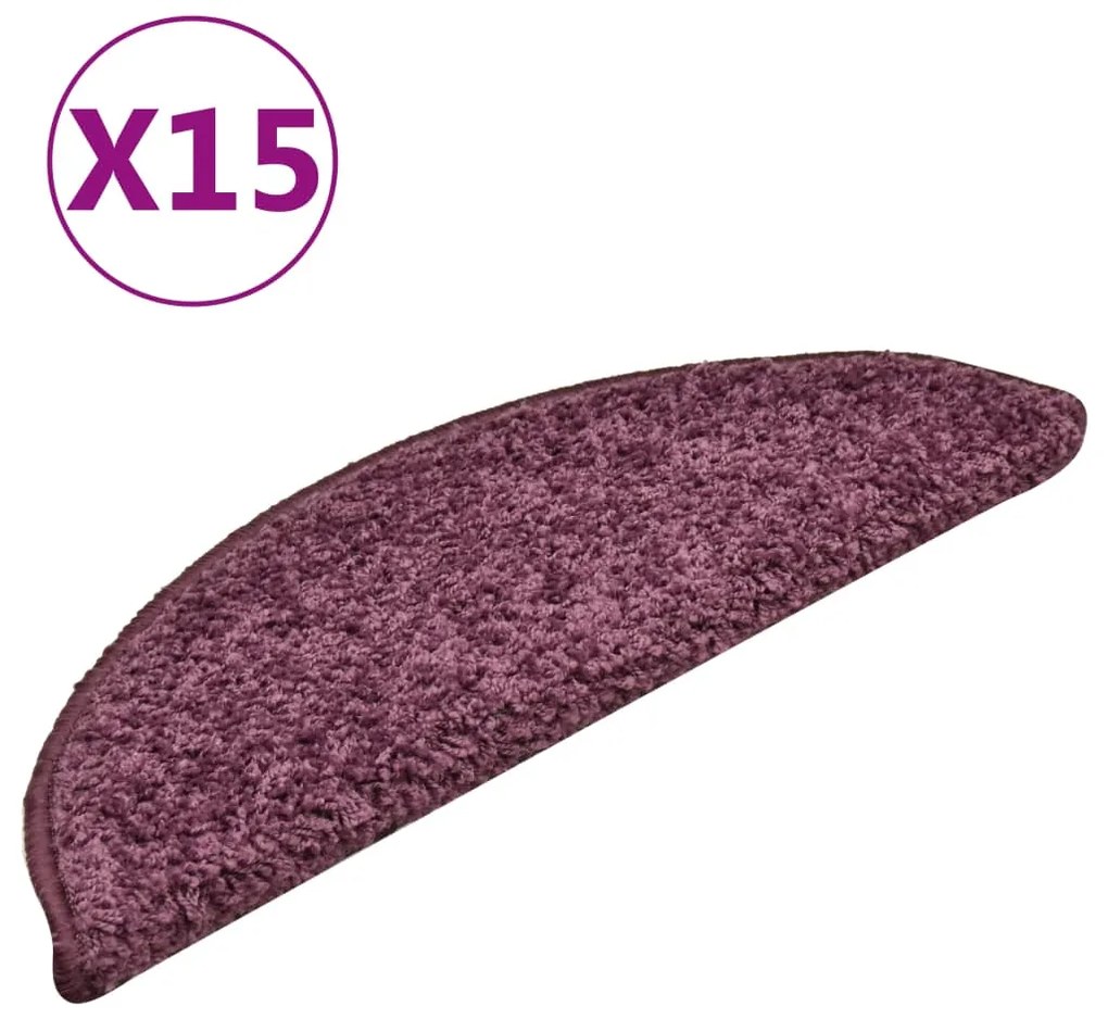 vidaXL Πατάκια Σκαλιών 15 τεμ. Σκούρο Μωβ Ημίκυκλα 56x17x3 εκ.