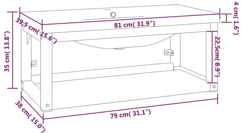 vidaXL Σκελετός Νιπτήρα Μπάνιου με Εντοιχισμένο Νιπτήρα Μαύρος Σίδερο