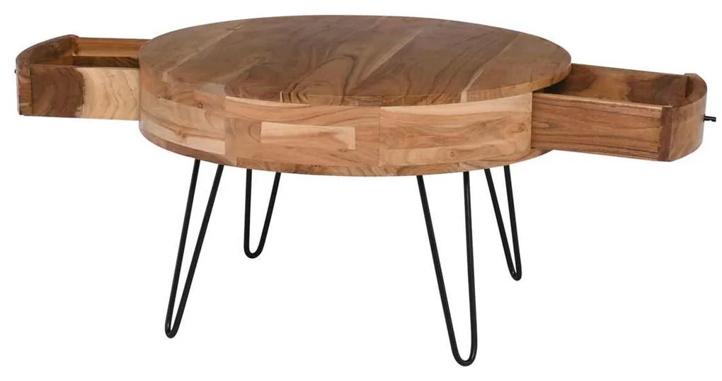 Τραπέζι Σαλονιού KARIM Φ70x42cm Ακακία Φυσικό/Μετ.Μαύρο