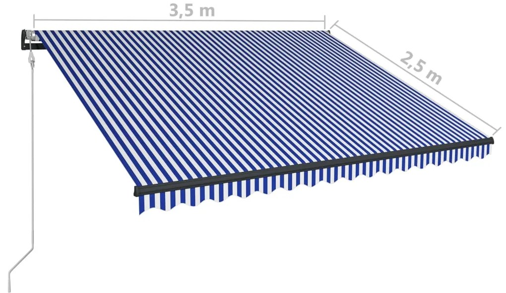 Τέντα με Αισθητήρα Ανέμου &amp; LED Μπλε / Λευκή 350 x 250 εκ. - Μπλε