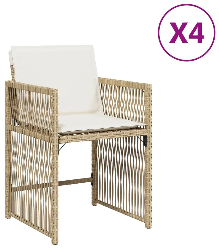 vidaXL Καρέκλες Κήπου 4 τεμ. Μπεζ Συνθετικό Ρατάν με Μαξιλάρια