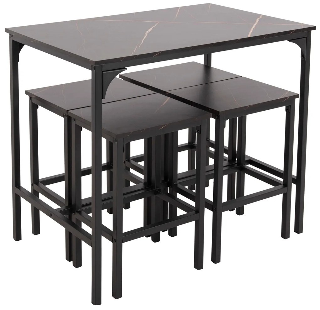 Σετ τραπεζαρίας Μπαρ BOXY C9882.13 5 τεμ. με Μάυρο Μέταλλο - Μελαμίνη Μαύρο Μάρμαρο