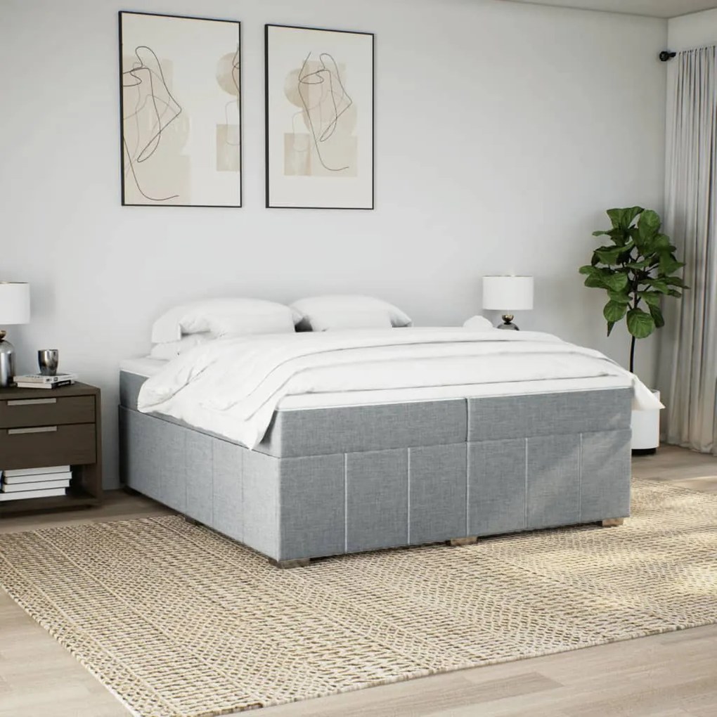 vidaXL Κρεβάτι Boxspring με Στρώμα Ανοιχτό Γκρι 200x200 εκ. Υφασμάτινο