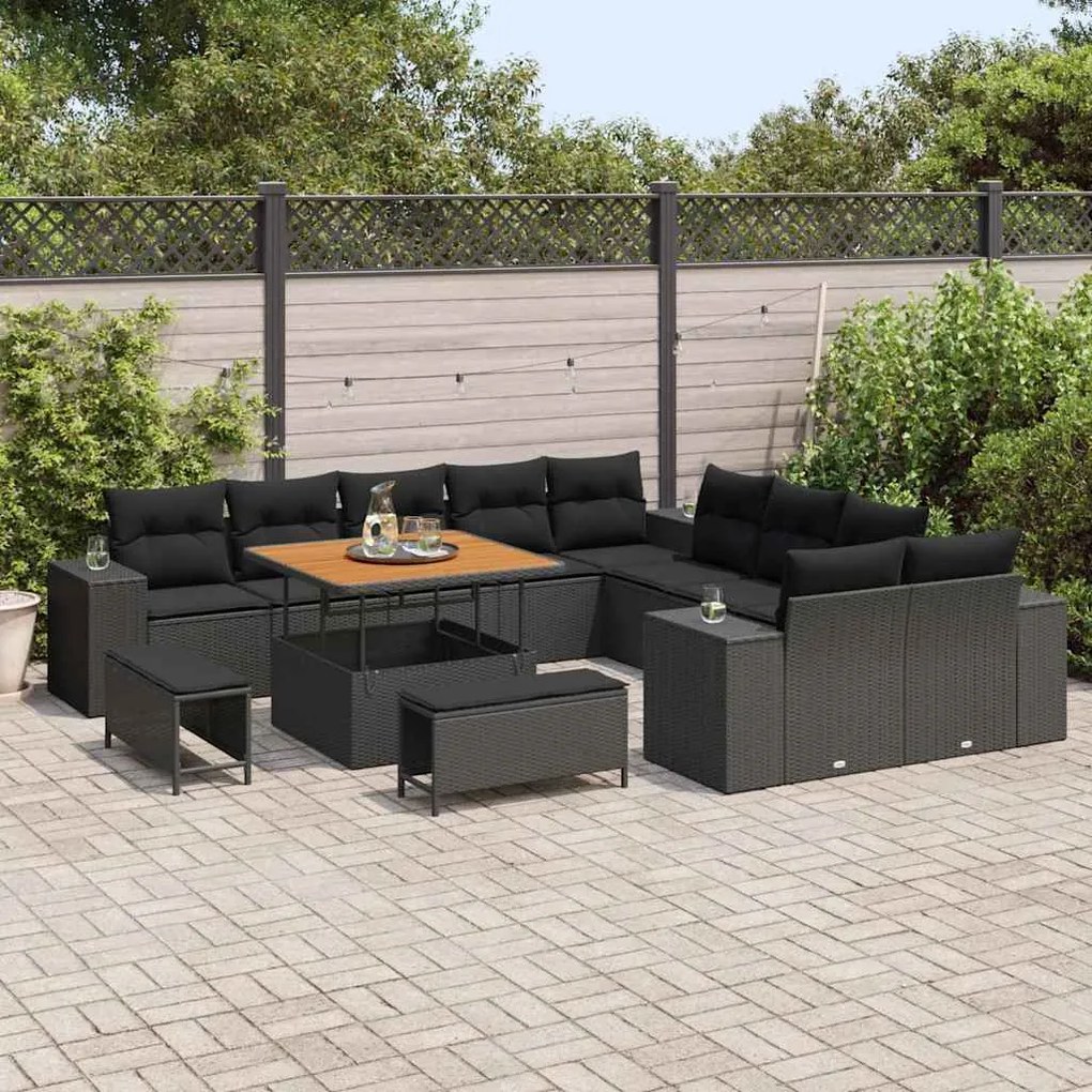 vidaXL Σετ Καναπέ Κήπου Ρυθμιζόμενο ύψος 13 pcs Μαύρο συνθετικό ρατάν