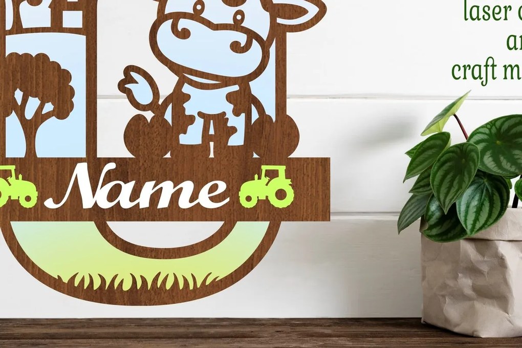 Σετ των 2 Intra απο ξύλο plywood 3mm-4mm πάχος - Μονόγραμμα με κεφαλαίο αγελάδα Letter U  Cut Δίασταση 30x20 cm INTRAFABR-74484024