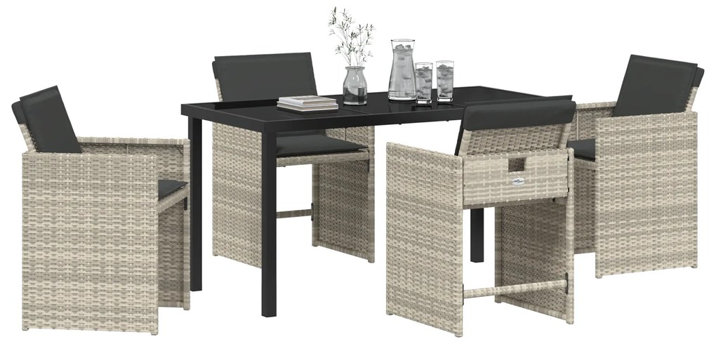 vidaXL Σετ 5 τεμαχίων Καρεκλών Dining Κήπου με Μαξιλάρια Ανοιχτό Γκρι Πολύ Ρατάν