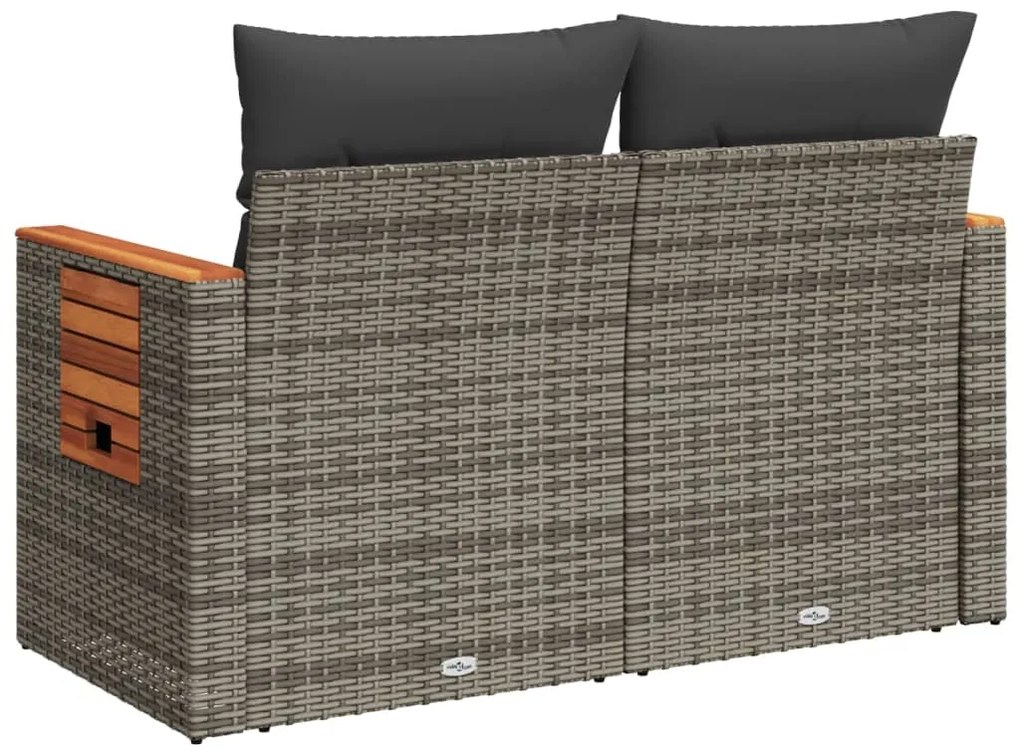 vidaXL Καναπές Κήπου Διθέσιος Γκρι από Συνθετικό Ρατάν με Μαξιλάρια