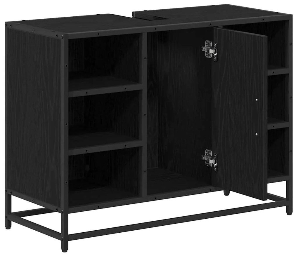 vidaXL Ντουλάπι Μπάνιου Μαύρη Οξυά 80 x 33 x 60 εκ Επεξεργασμένο ξύλο