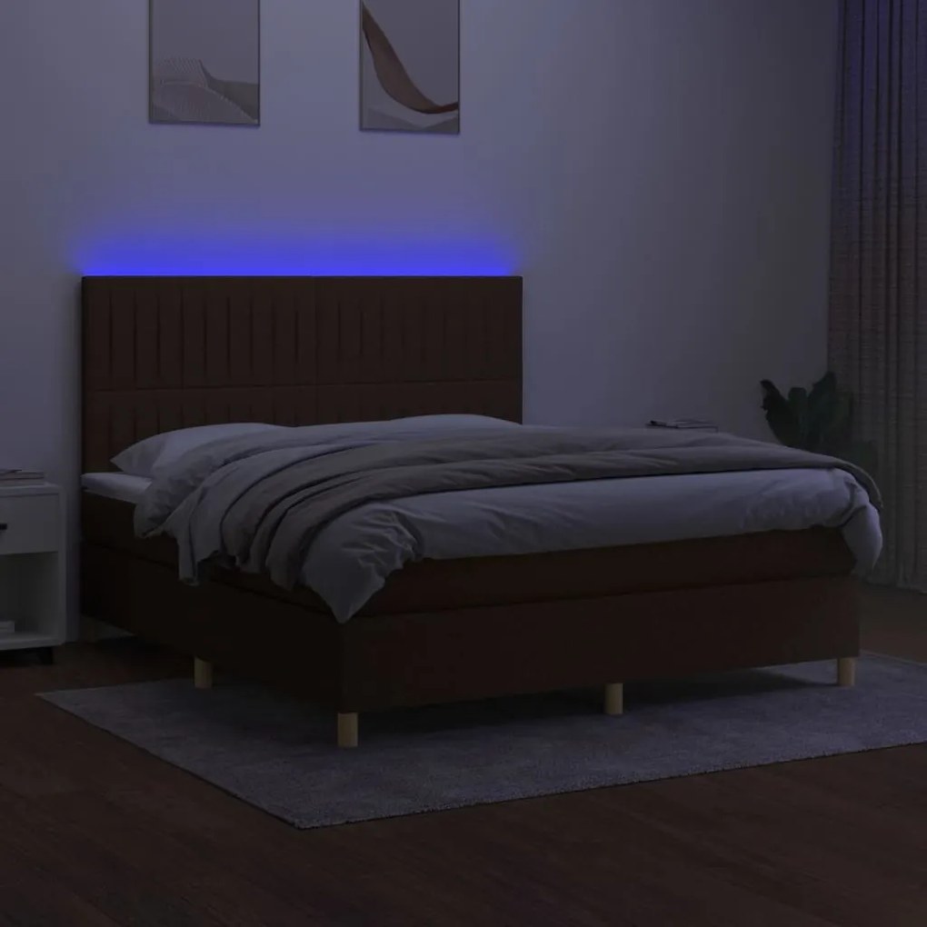 vidaXL Κρεβάτι Boxspring με Στρώμα &amp; LED Σκ.Καφέ 160x200εκ. Υφασμάτινο