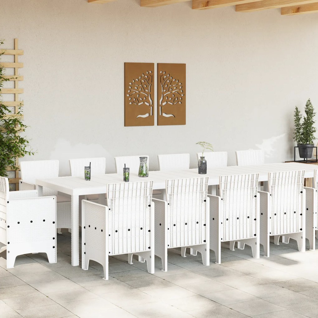vidaXL Σέτ φαγητού για κήπο 15 pcs Λευκό Rattan Polt