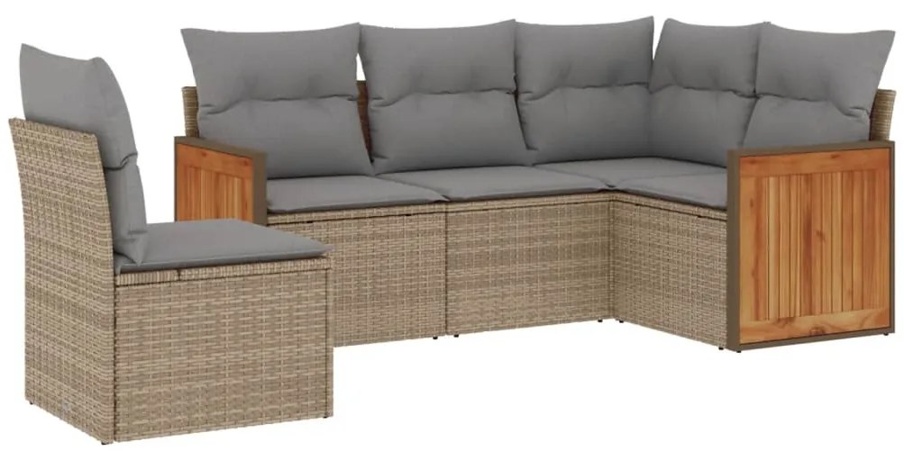 vidaXL Σετ Καναπέ Κήπου 5 τεμ. Μπεζ Συνθετικό Ρατάν με Μαξιλάρι