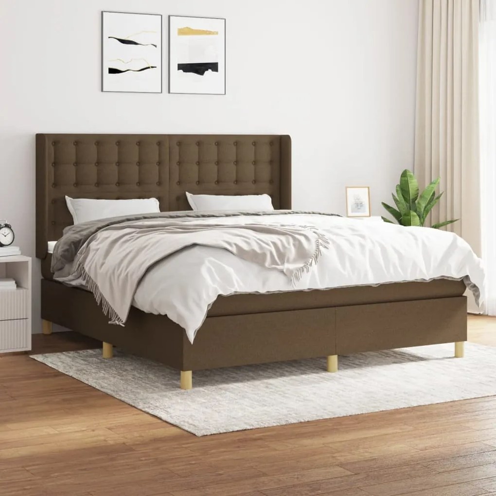 Κρεβάτι Boxspring με Στρώμα Σκούρο Καφέ 180x200 εκ Υφασμάτινο