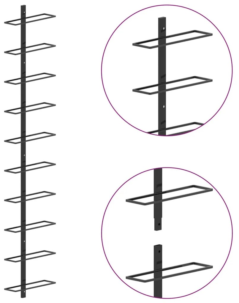 vidaXL Βάση Κρασιών Τοίχου για 10 Φιάλες Μαύρη Μεταλλική