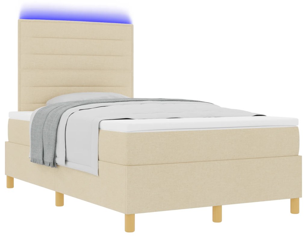 vidaXL Κρεβάτι με ελατήριο με στρώμα & LED Κρεμ 120x190 εκ. Ύφασμα