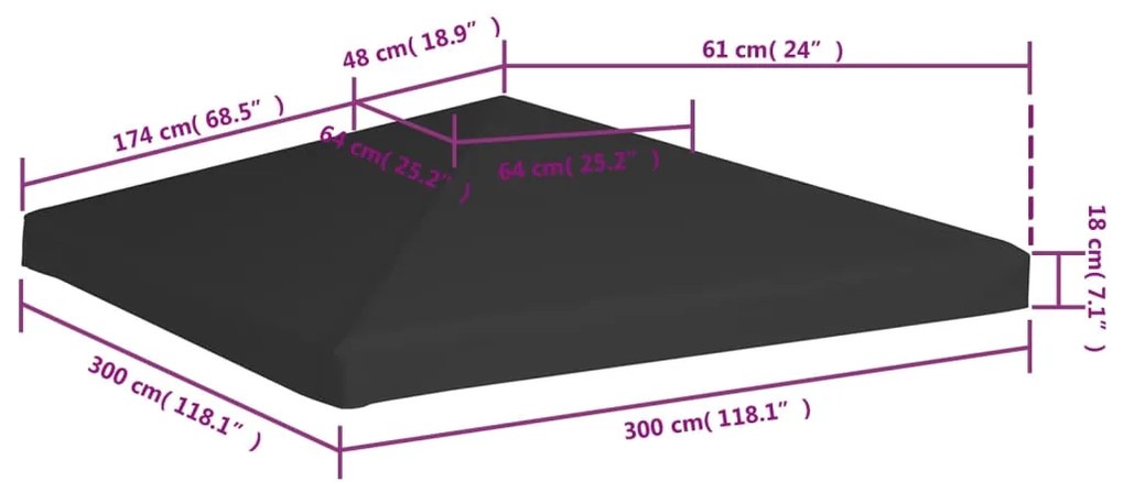 vidaXL Κάλυμμα για Κιόσκι Μαύρο 3 x 3 μ. 270 γρ./μ²