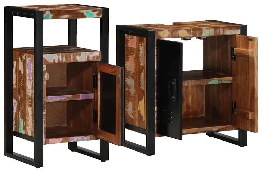 vidaXL Σετ Επίπλων Μπάνιου με συρτάρι 2 pcs Στερεό Ανακτηθέν Ξύλο