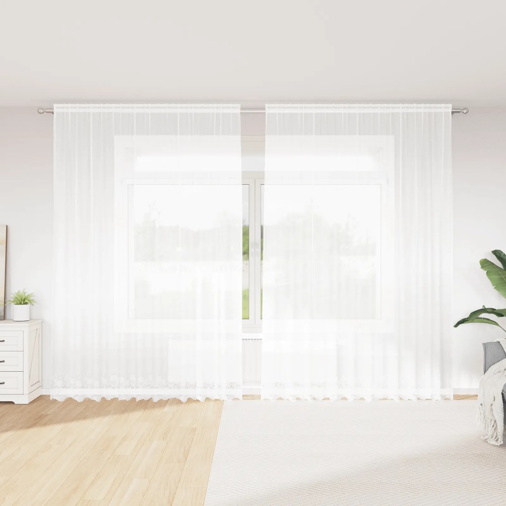 vidaXL Κουρτίνα Δαντέλας με κουρτίνες Floral Λευκό 300 x 260 εκ. Πολυεστέρας
